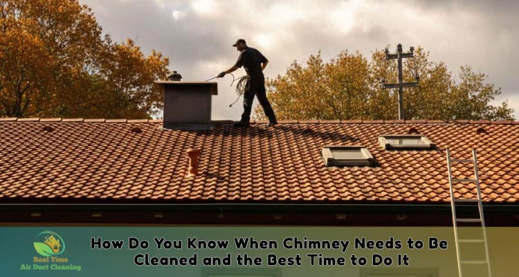 Real Time Air Duct Cleaning expert inspecting a chimney during the best season for maintenance.