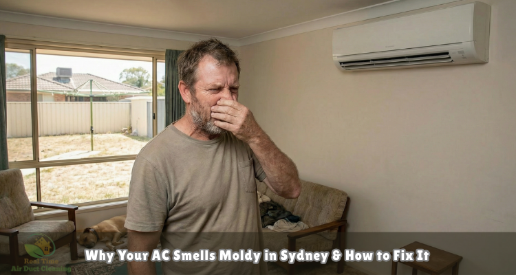 a man is facing bad smelling problem from his ac