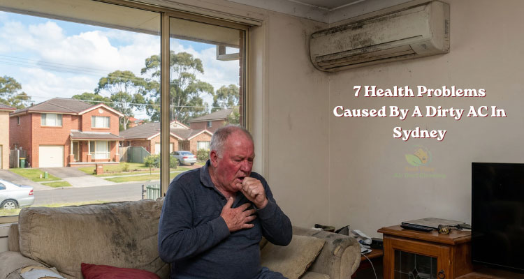 a man is facing breathing issue by dirty ac unit in sydney