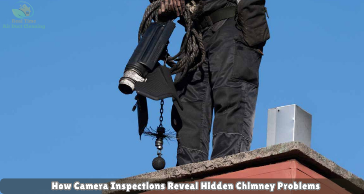 technician inspecting camera by chimney