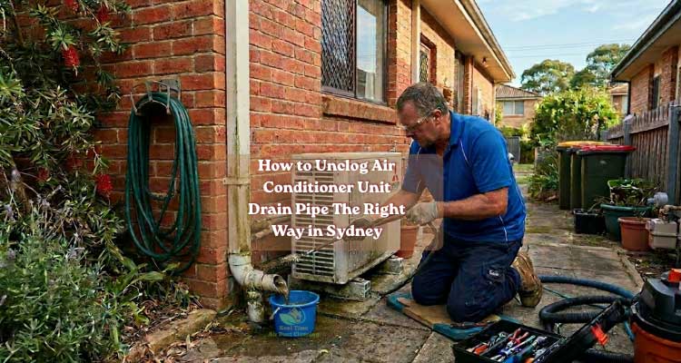 technicians is cleaning ac unit drain pipe in sydney