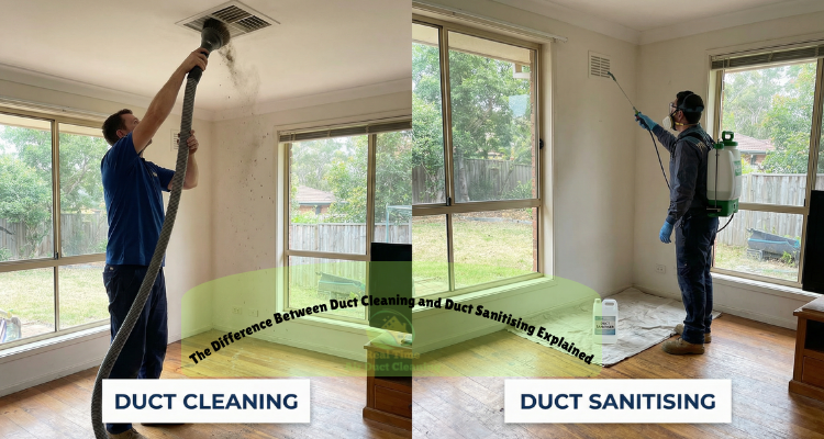 one technician is cleaning air duct and another one is doing duct sanitising