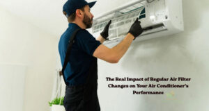 a real time air duct cleaning technician is replacing the air conditioner filter