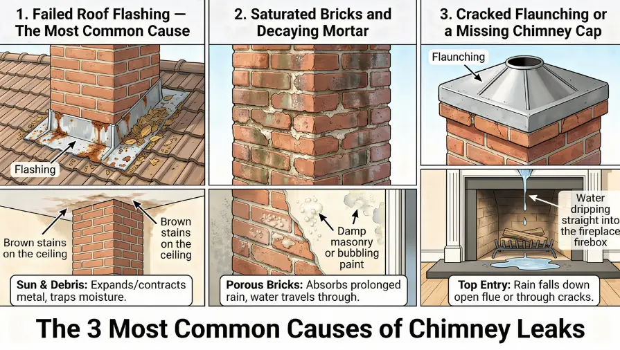 The 3 Most Common Causes of Chimney Leaks